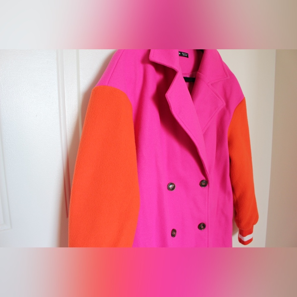 Vibrant Pink and Orange Women's Coat - Picture 7 of 8